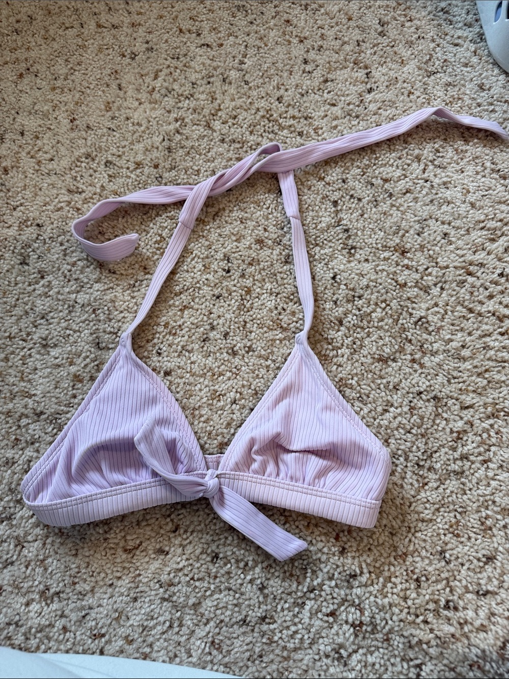 Light Pink Ribbed Triangle Bikini Top with Front Tie